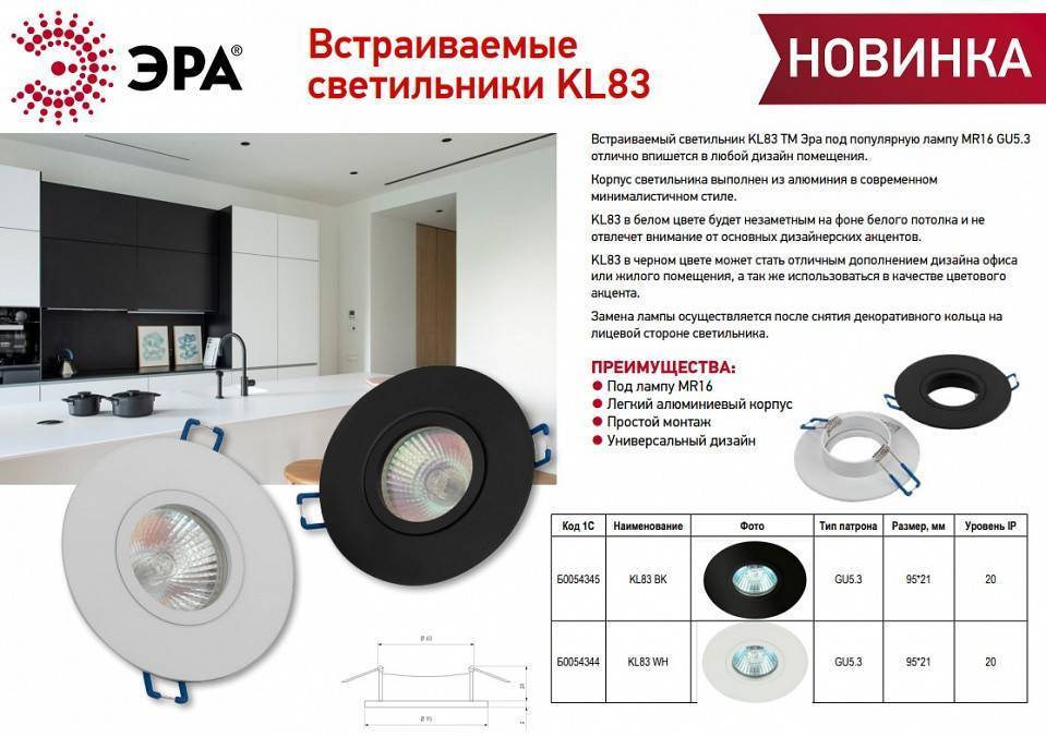 Встраиваемый светильник Эра KL83 BK Б0054345