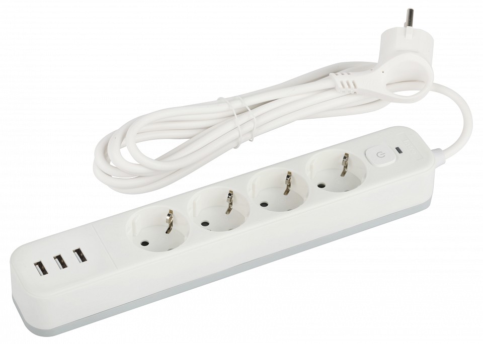Удлинитель с выключателем ЭРА USF-4es-1,5m-3xUSBA-W 4 розетки 1.5 м 3xUSB-A белый USF-4es-1,5m-3xUSBA-W