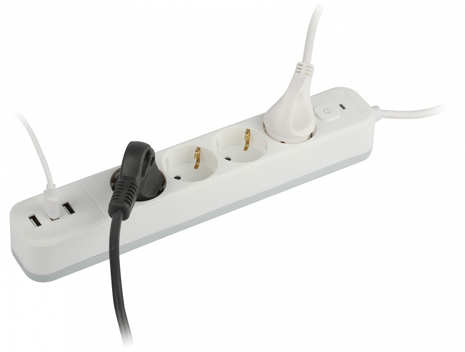 Удлинитель с выключателем ЭРА USF-4es-1,5m-3xUSBA-W 4 розетки 1.5 м 3xUSB-A белый USF-4es-1,5m-3xUSBA-W