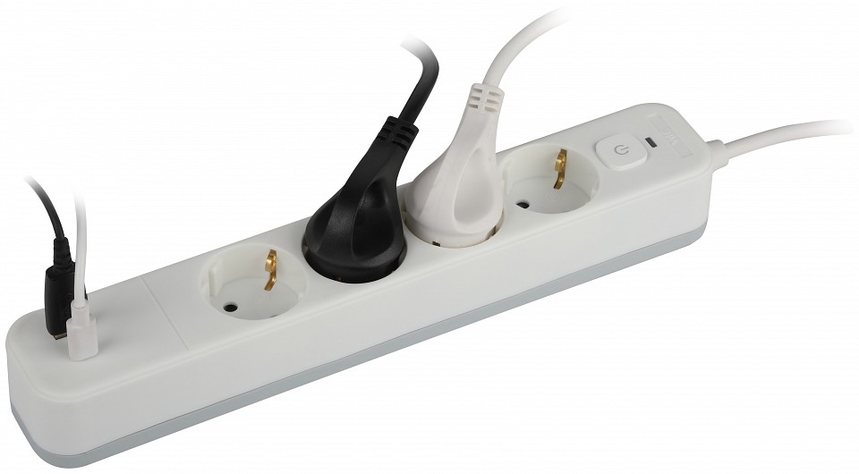 Удлинитель с выключателем Эра  USF-4es-3m-2xUSBAC-W