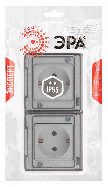 Розетка с заземлением с крышкой Эра Эра Эксперт 11-2523-01