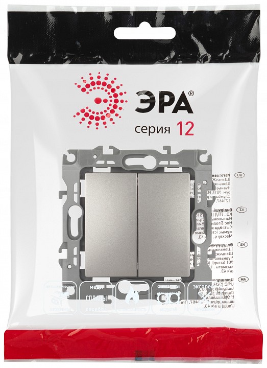 Выключатель двухклавишный без рамки Эра Эра 12 12-1104-16