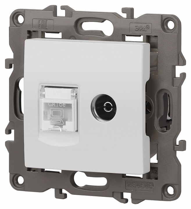 ТВ-розетка и розетка Ethernet RJ-45 без рамки Эра Эра Elegance 14-3110-01М