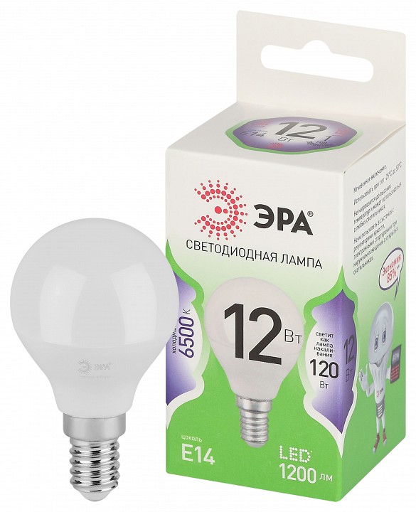 Лампа светодиодная ЭРА Green Line Шар P45 12 Вт E14 6500 К LED P45-12W-865-E14 GL
