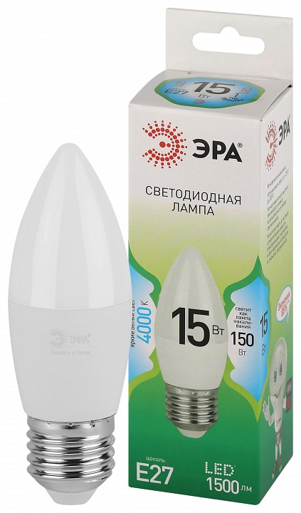 Лампа светодиодная Эра Green Line E27 15Вт 4000K LED B35-15W-840-E27 GL