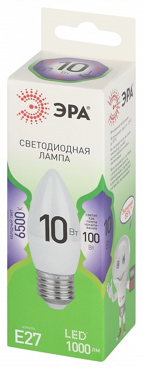 Лампа светодиодная ЭРА Green Line Свеча B35 10 Вт E27 6500 К LED B35-10W-865-E27 GL