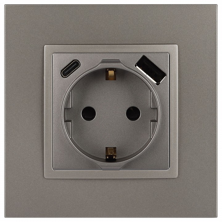 Розетка с заземлением и со шторкой и 2хUSB, без рамки Эра Эра Elegance 14-4108-16