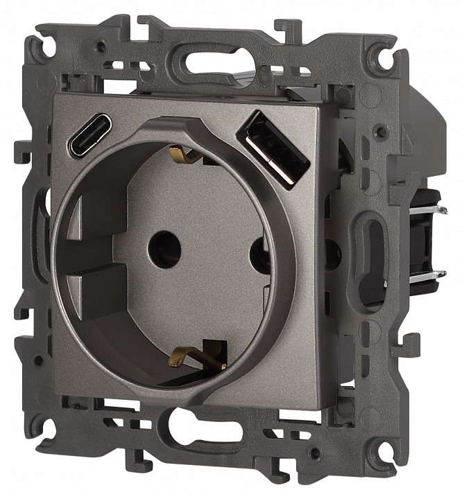 Розетка с заземлением и со шторкой и 2хUSB, без рамки Эра Эра Elegance 14-4108-16