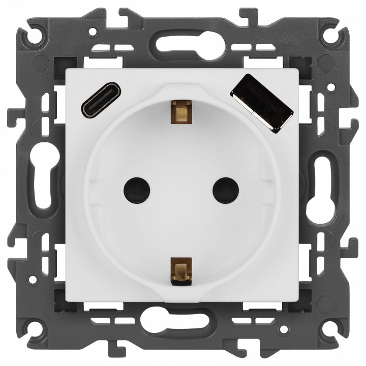 Розетка с заземлением и со шторкой и 2хUSB, без рамки Эра Эра Elegance 14-4108-01М
