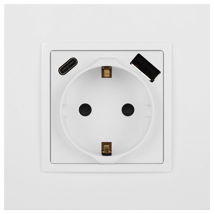 Розетка с заземлением и со шторкой и 2хUSB, без рамки Эра Эра Elegance 14-4108-01М
