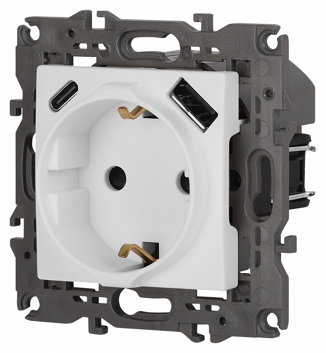 Розетка с заземлением и со шторкой и 2хUSB, без рамки Эра Эра Elegance 14-4108-01М