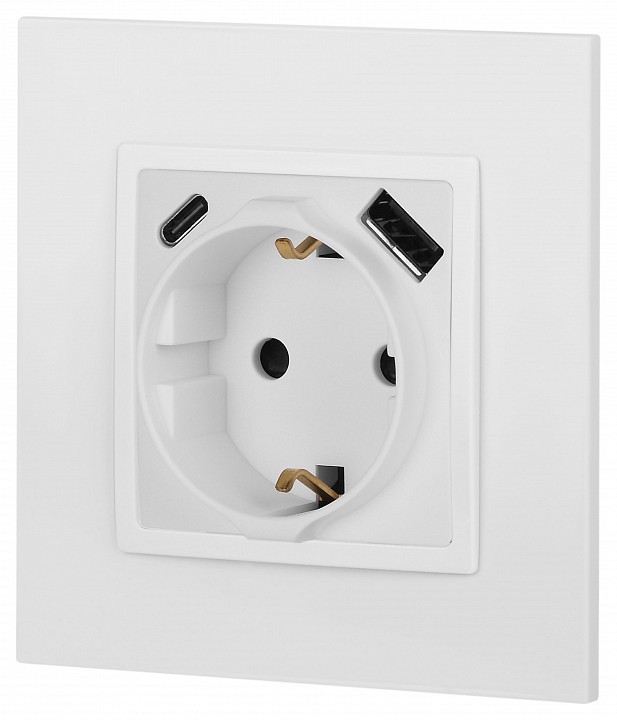 Розетка с заземлением и со шторкой и 2хUSB, без рамки Эра Эра Elegance 14-4108-01М