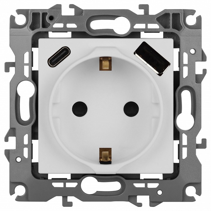 Розетка с заземлением и со шторкой и 2хUSB, без рамки Эра Эра 12 12-4108-01М