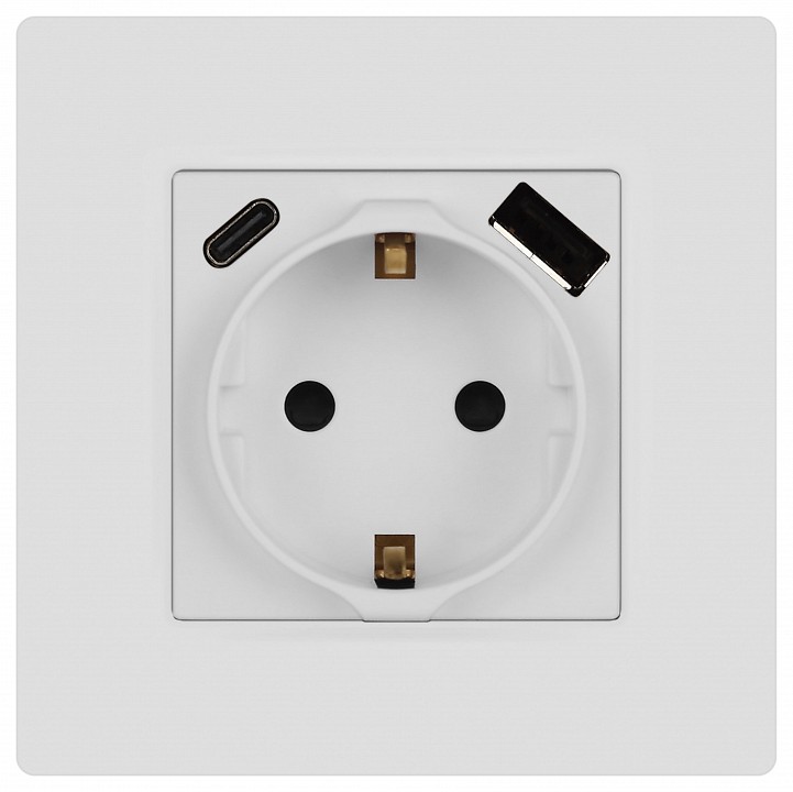 Розетка с заземлением и со шторкой и 2хUSB, без рамки Эра Эра 12 12-4108-01М
