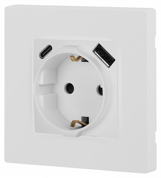 Розетка с заземлением и со шторкой и 2хUSB, без рамки Эра Эра 12 12-4108-01М