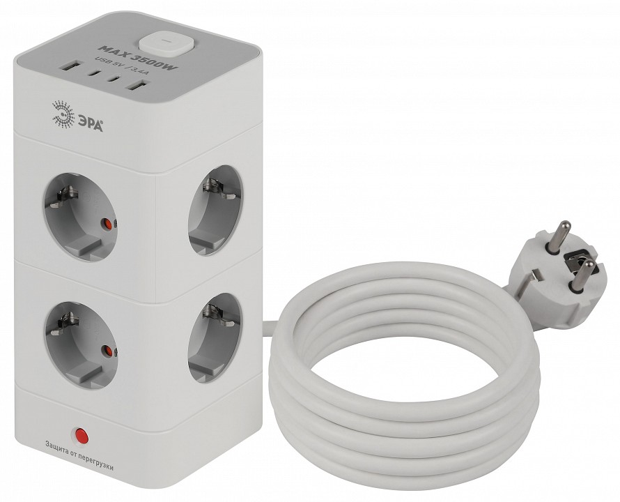 Сетевой фильтр Эра  TWR-8es-1,5m-4USB-W