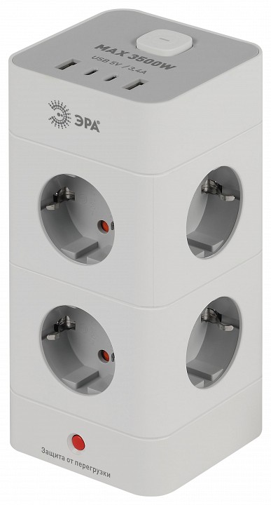 Сетевой фильтр Эра  TWR-8es-1,5m-4USB-W