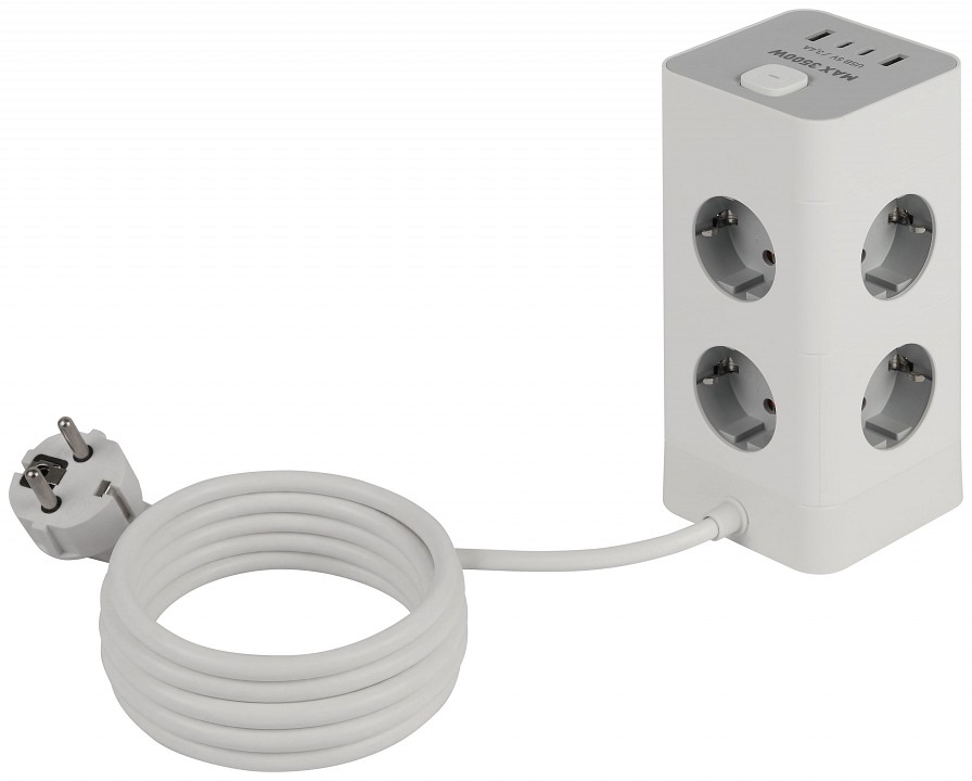 Сетевой фильтр Эра  TWR-8es-1,5m-4USB-W