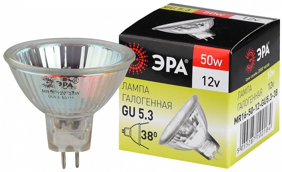 Лампа галогеновая Эра  GU5.3-MR16-50W-12V-CL