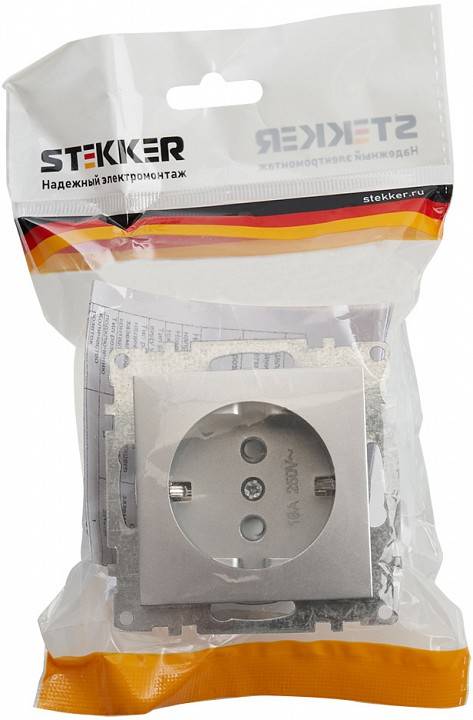 Розетка с заземлением и с шторками, без рамки Stekker Катрин 39582