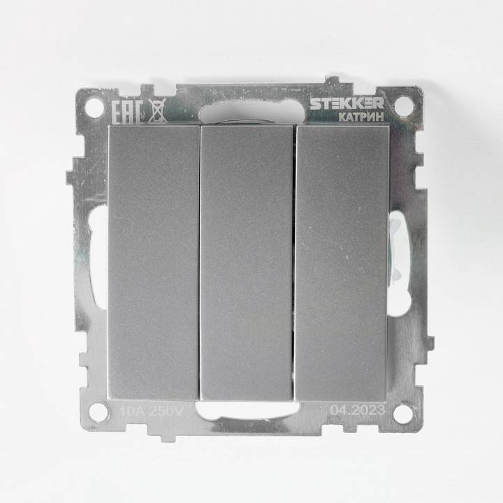 Выключатель трехклавишный без рамки Stekker Катрин 49173