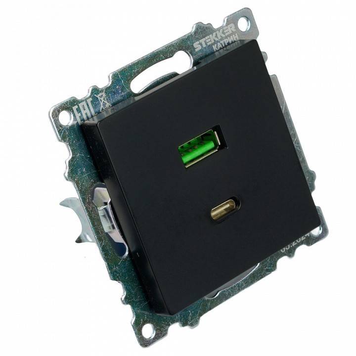 Розетка 2хUSB type A и C без рамки Stekker Катрин 50055