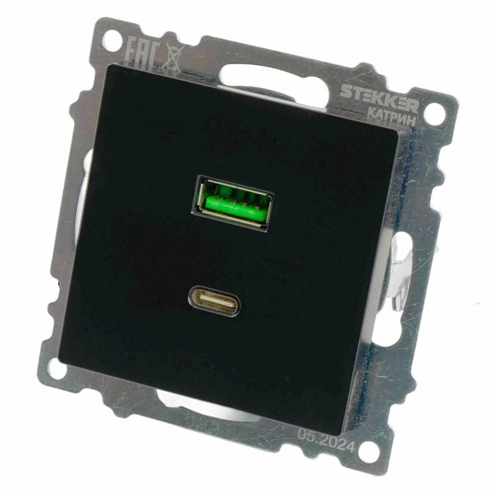 Розетка 2хUSB type A и C без рамки Stekker Катрин 50055