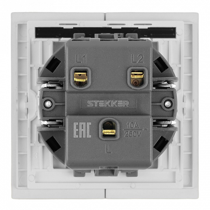 Выключатель двухклавишный с подсветкой без рамки Stekker Мия 50432