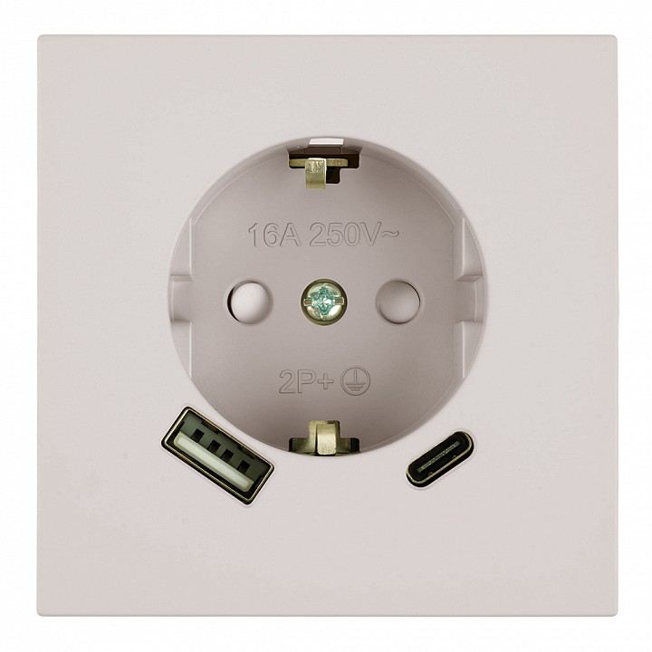 Розетка с заземлением и со шторкой и 2хUSB type A и C, без рамки Stekker Мия 50482