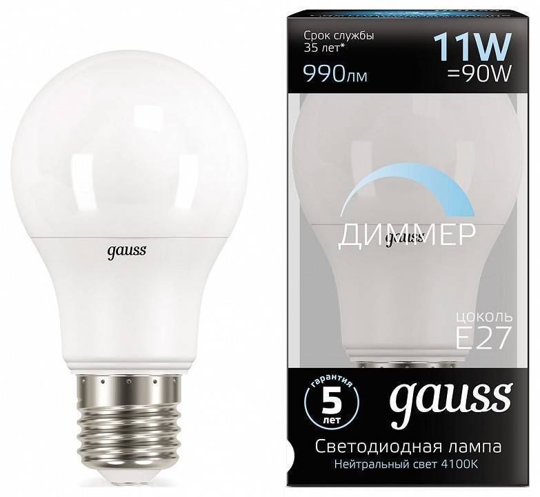 Лампа светодиодная Gauss 1025 E27 11 Вт 4100 K диммируемая 102502211-D