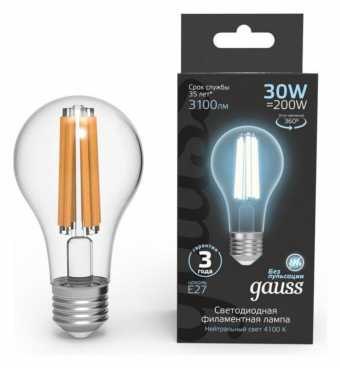 Лампа светодиодная Gauss Filament A70 E27 30 Вт 4100 K 102902230