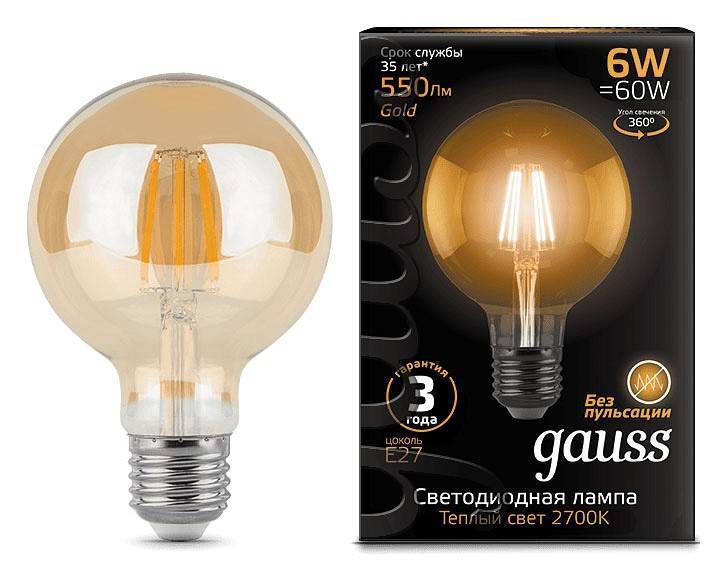 Лампа светодиодная Gauss Filament E27 6 Вт 2400 K 105802006