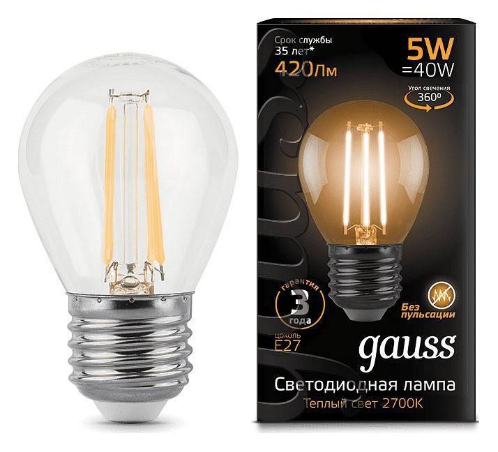Лампа светодиодная Gauss Filament E27 5 Вт 2700 K 105802105