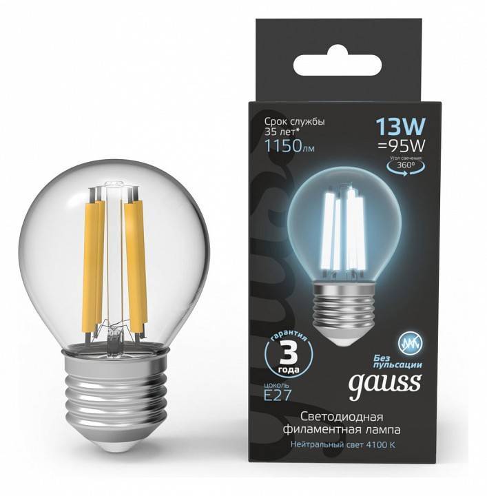 Лампа светодиодная Gauss Filament A60 E27 13 Вт 4100 K 105802213