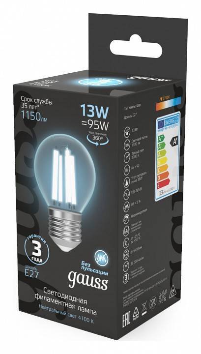 Лампа светодиодная Gauss Filament A60 E27 13 Вт 4100 K 105802213