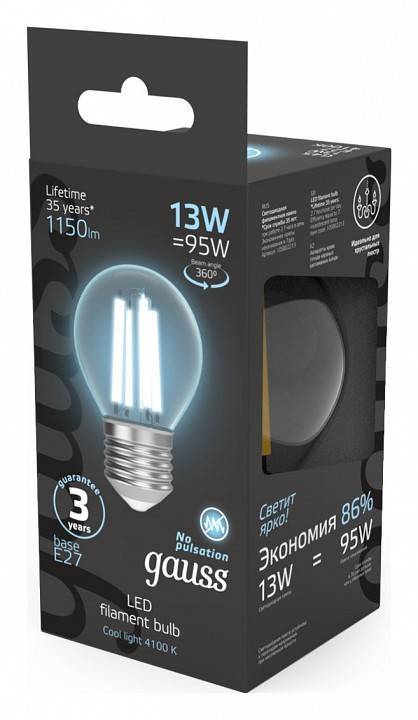 Лампа светодиодная Gauss Filament A60 E27 13 Вт 4100 K 105802213