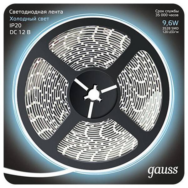 Лента светодиодная Gauss 4.8 Вт/м 12В 3000К IP20 5 м 312000310