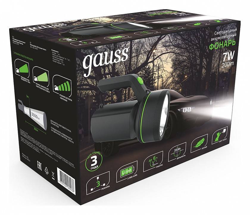 Фонарь ручной Gauss GF600 GF601