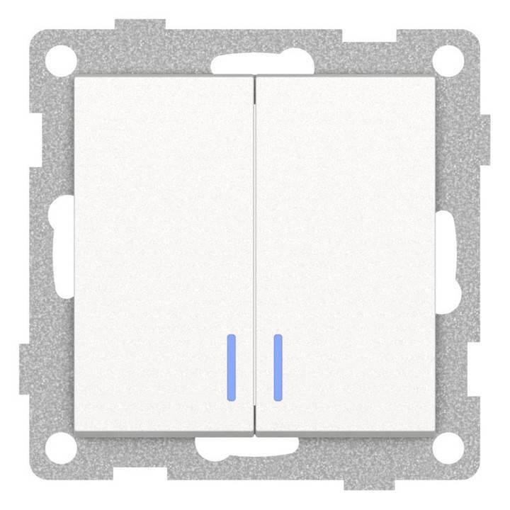 Выключатель двухклавишный с подсветкой без рамки Gusi Electric UGRA С11В28-028