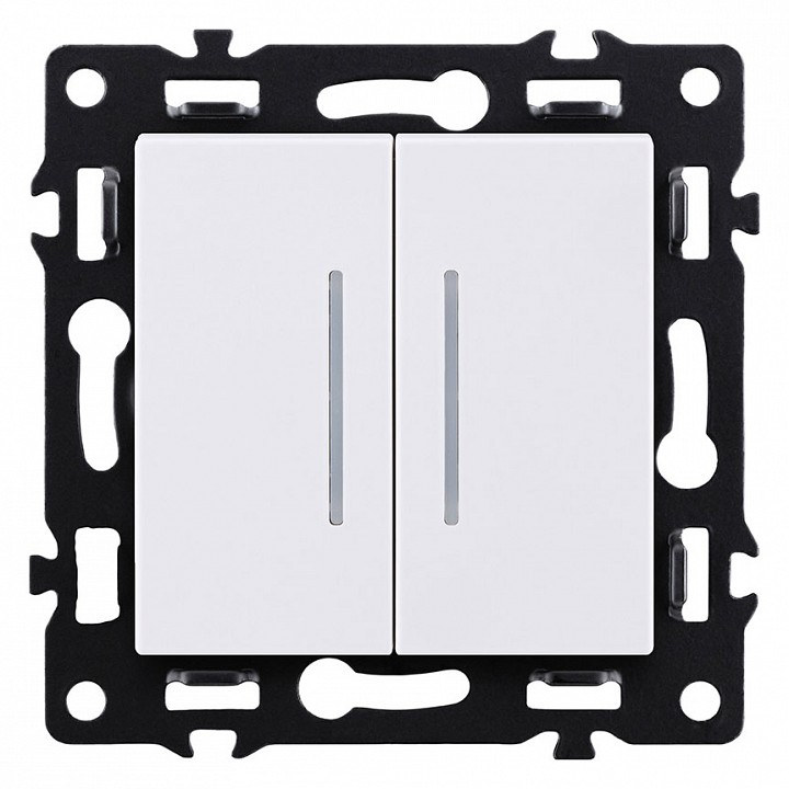 Выключатель проходной двухклавишный с подсветкой без рамки Kollinger Asthetik AS-011WH