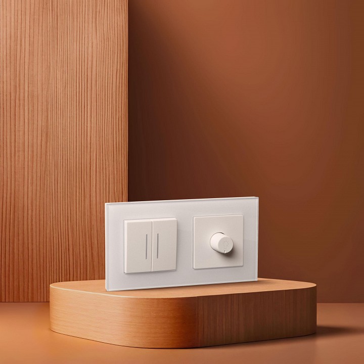 Выключатель проходной двухклавишный с подсветкой без рамки Kollinger Asthetik AS-011WH