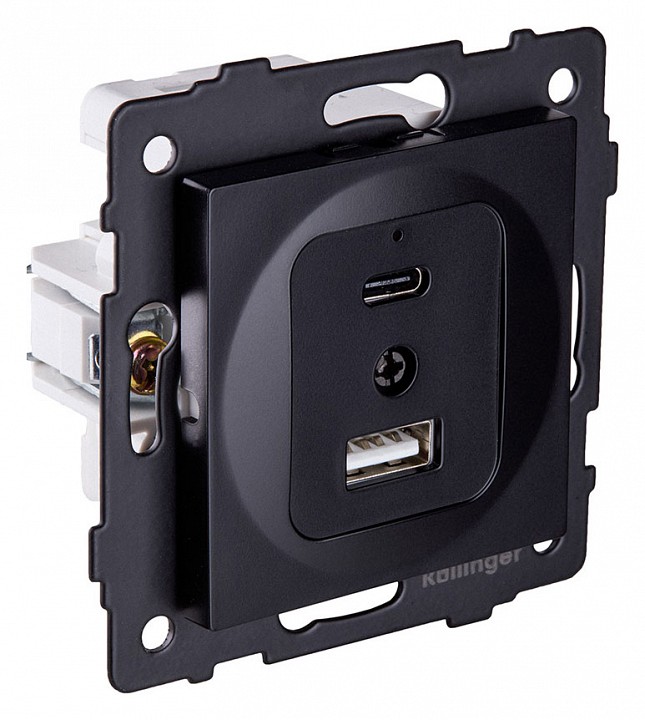 Розетка 2хUSB type A и C без рамки Kollinger  REA-037BK