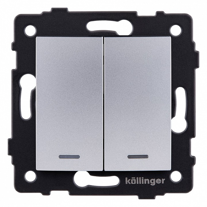 Выключатель двухклавишный с подсветкой без рамки Kollinger  REA-R-014GY