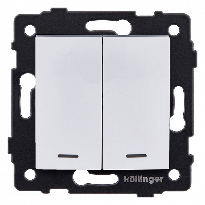 Выключатель двухклавишный с подсветкой без рамки Kollinger  REA-R-014WH