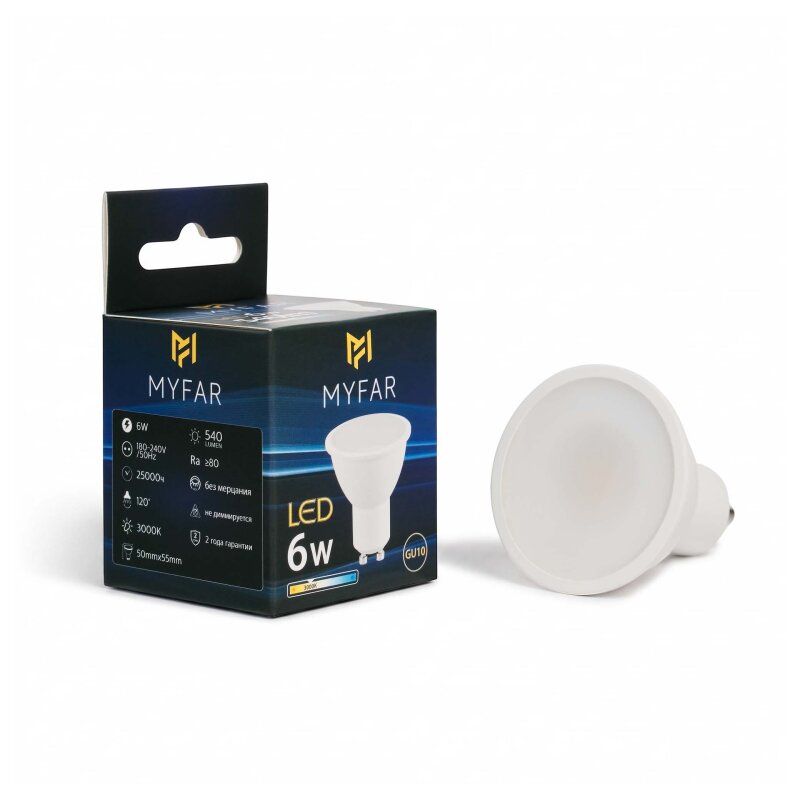 Лампа светодиодная MyFar Базиc GU10 GU10 6Вт 3000K MB1201GU10-6W3K