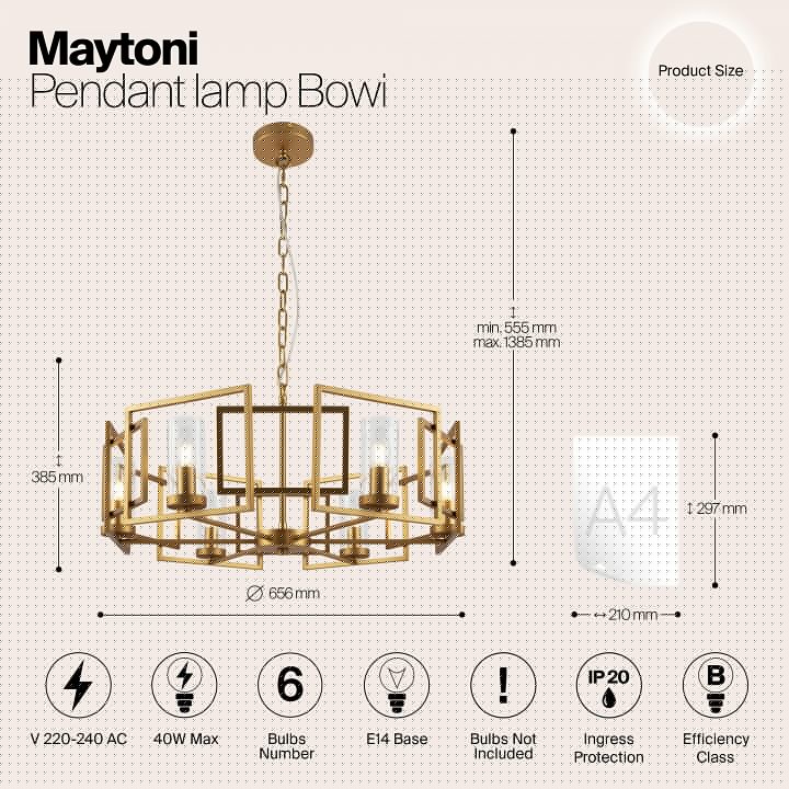 Подвесная люстра Maytoni Bowi 6 ламп H009PL-06G