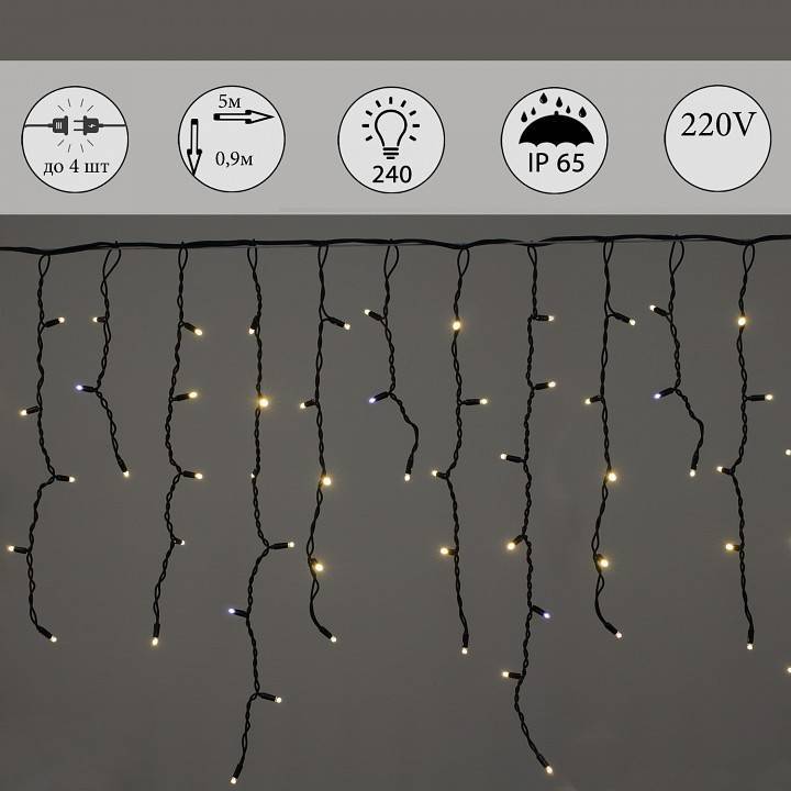 Бахрома световая Sneha A-518 5x0.7 м теплый белый с мерцанием A-518 WW/WT FLASH