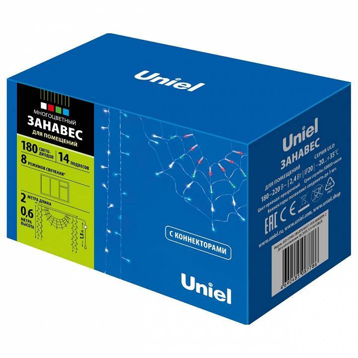 Занавес световой Uniel 2x1.5 м 160 LED белый свет IP44 UL-00001411