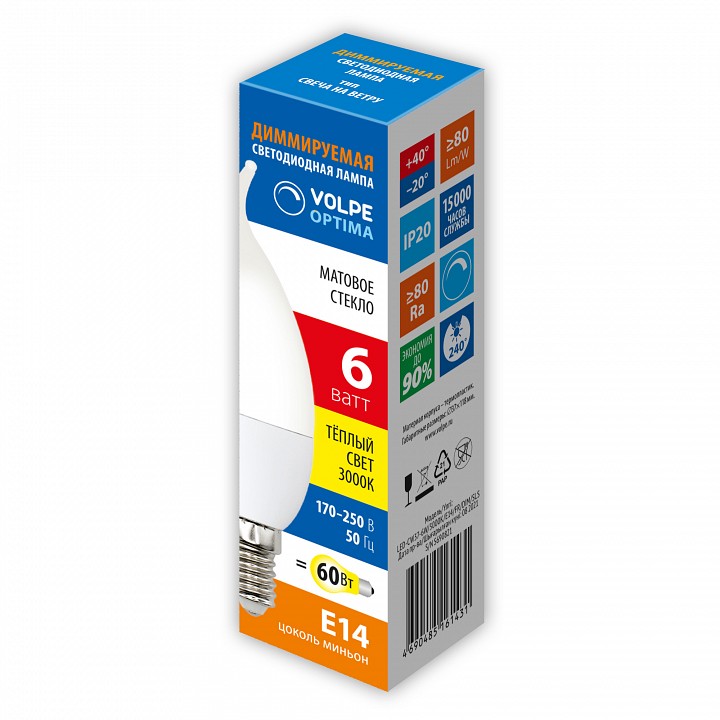 Лампа светодиодная Volpe OPTIMA DIM E14 6Вт 3000K UL-00009223