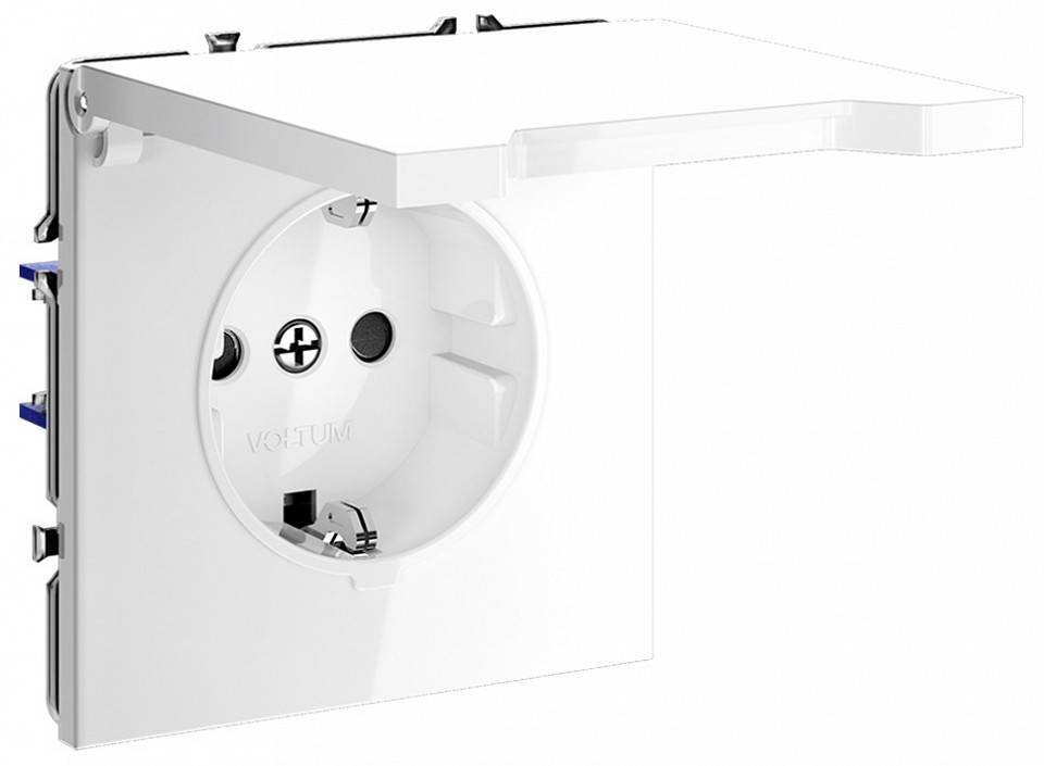 Розетка с заземлением и со шторкой, без рамки с крышкой Voltum S70 VLS040301
